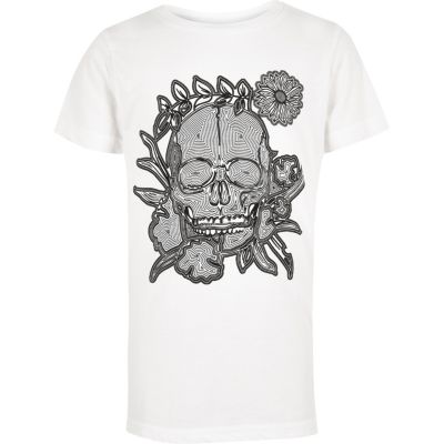 Boys white skull print t-shirt